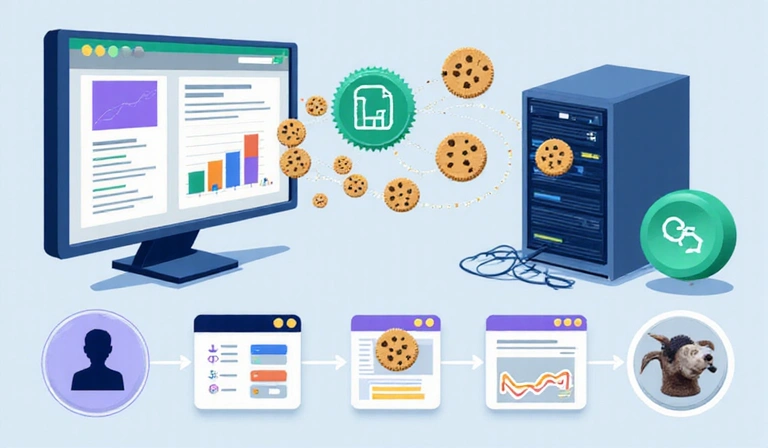 Digital cookies illustration showing data flow