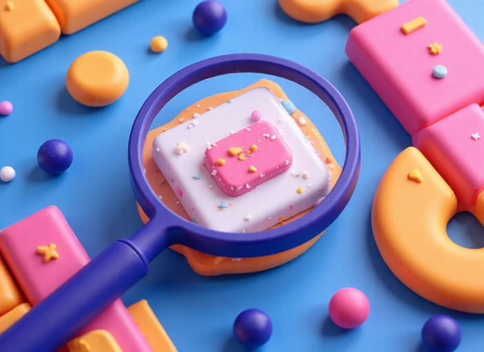 Stylized magnifying glass over game screen